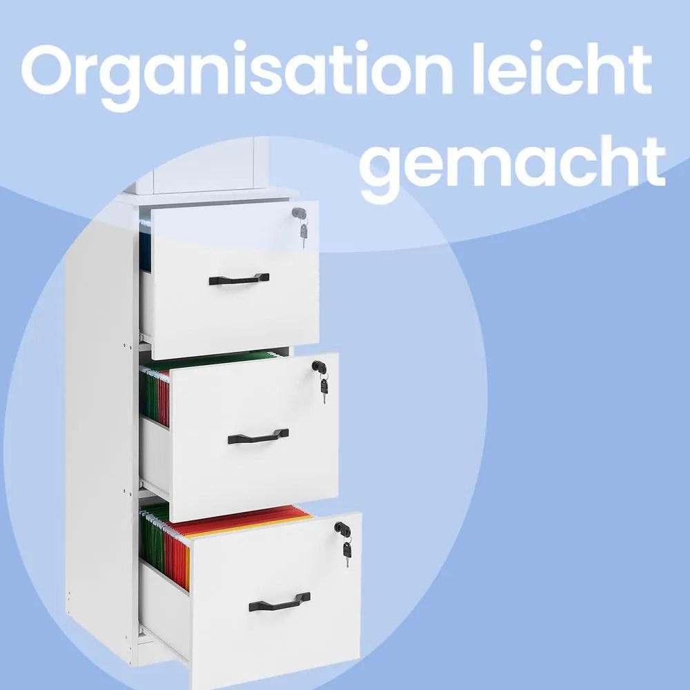 Armário de gavetas escritório em madeira 40 x 41 x 103 cm Branco