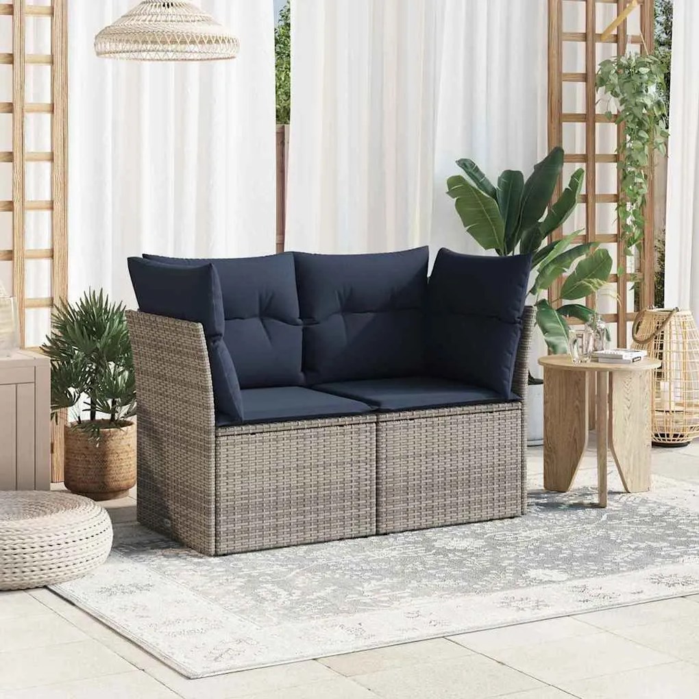 vidaXL Sofá de jardim de 2 lugares com almofadões vime PE cinzento