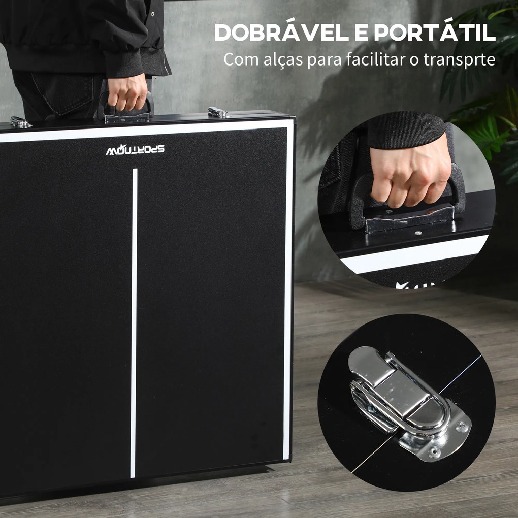 SPORTNOW Mesa de Ping Pong Dobrável de Tamanho Médio com Estrutura de Alumínio Mesa de Ping Pong Portátil para Interior e Exterior 152x76x72 cm Preto