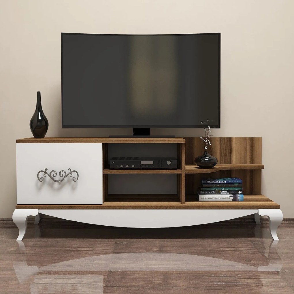 Móvel TV Sultan – Walnut &amp; Branco – 130 cm x 50,6 cm x 45 cm