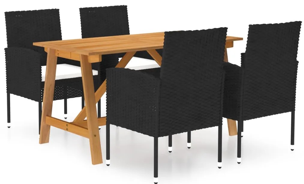 5 pcs conjunto de jantar para jardim preto
