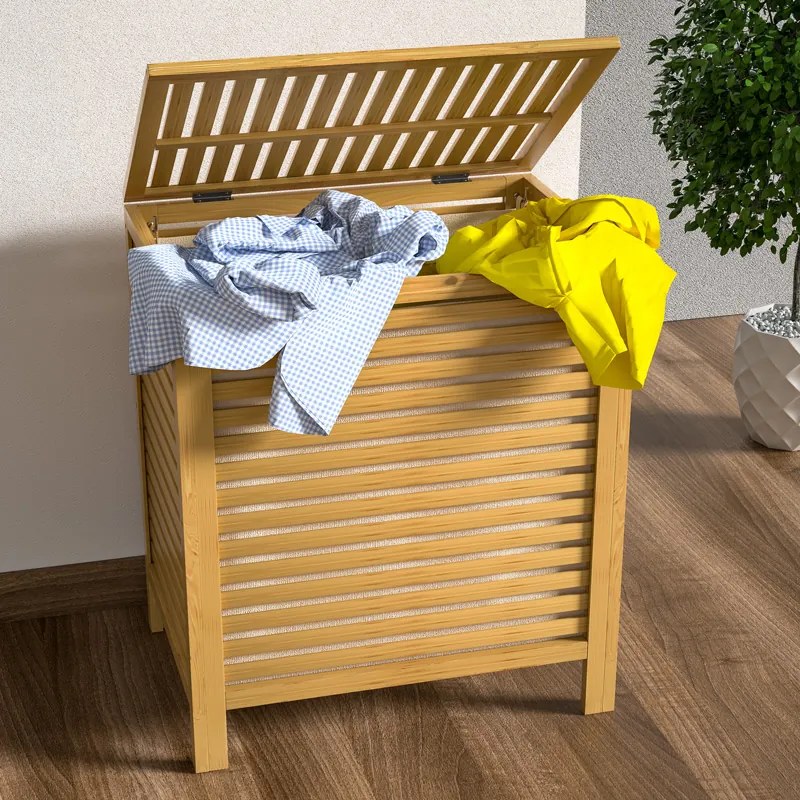 Cesto para roupa suja em bambu 62 L, 51 x 36 x 61 cm Cor Natural