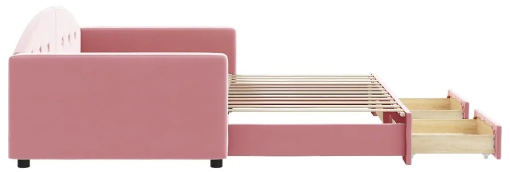 Sofá-cama com gavetão e gavetas 100x200 cm veludo rosa