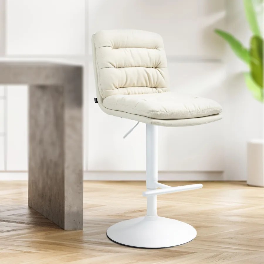 Banco de bar Damar em tecido com estrutura branca 94-116 x 42 x 56 cm Creme