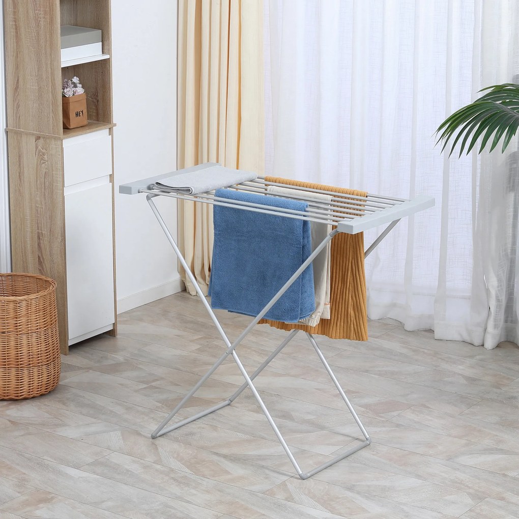 Estendal Elétrico Dobrável 120W Estendal Elétrico de Roupa com Estrutura de Liga de Alumínio 94x50x90cm Prata