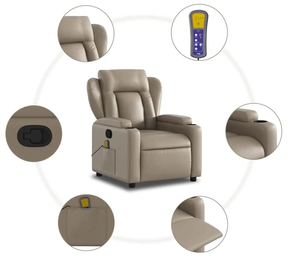 Poltrona de massagens reclinável couro artificial cappuccino