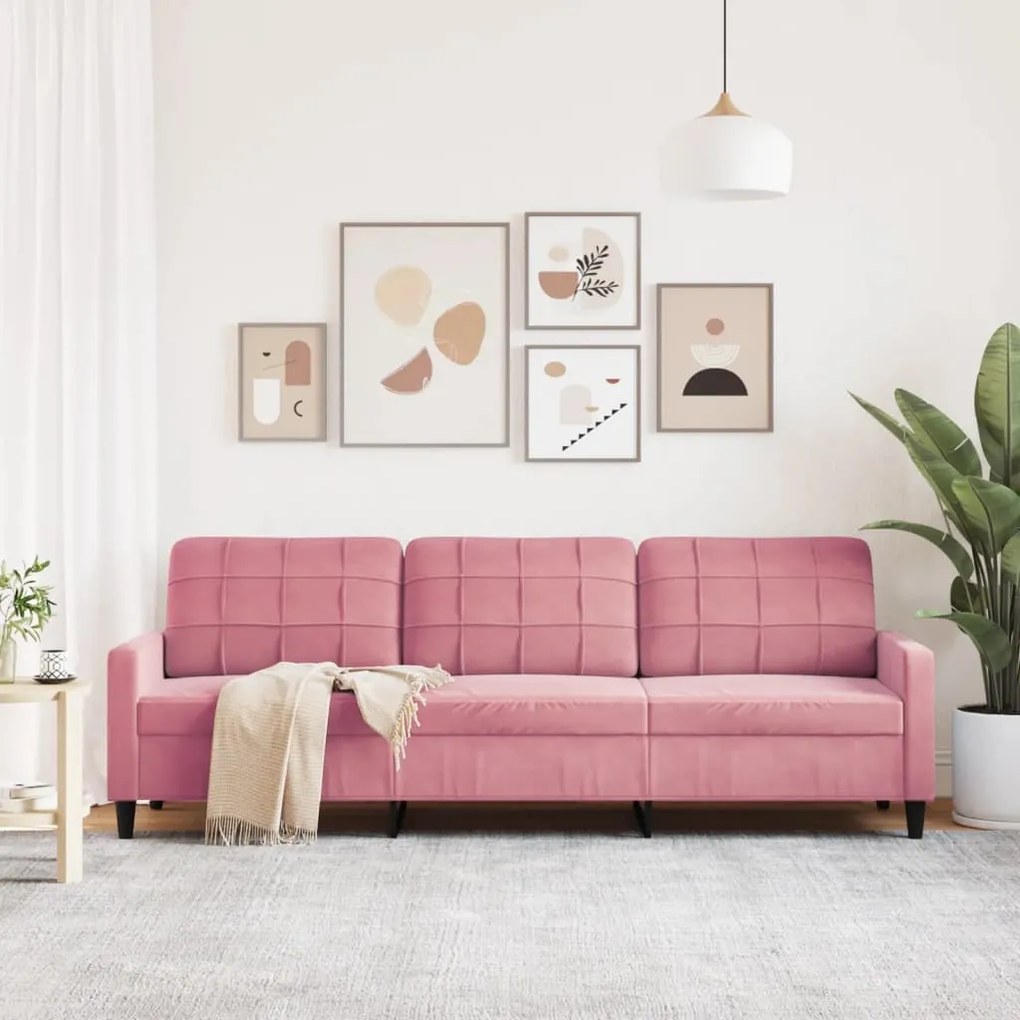 Sofá de 3 lugares 210 cm veludo rosa