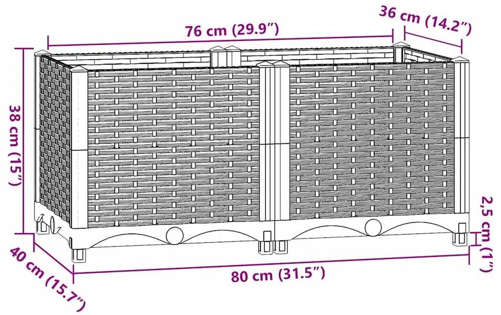 Canteiro elevado 80x40x38 cm polipropileno