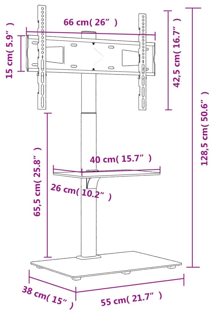 Suporte de canto para TV 32-65 polegadas c/ 2 prateleiras preto