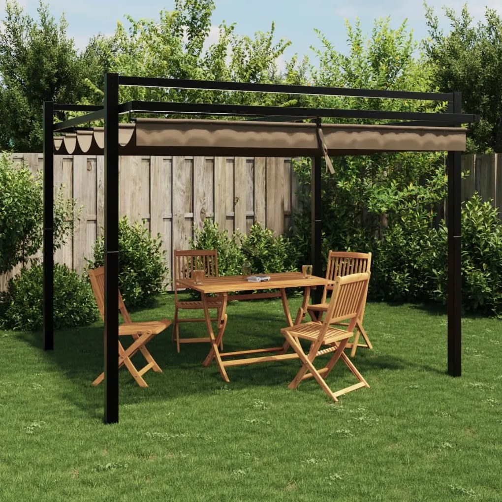 Gazebo jardim c/ teto retrátil 3x3 m alumínio cinza-acastanhado