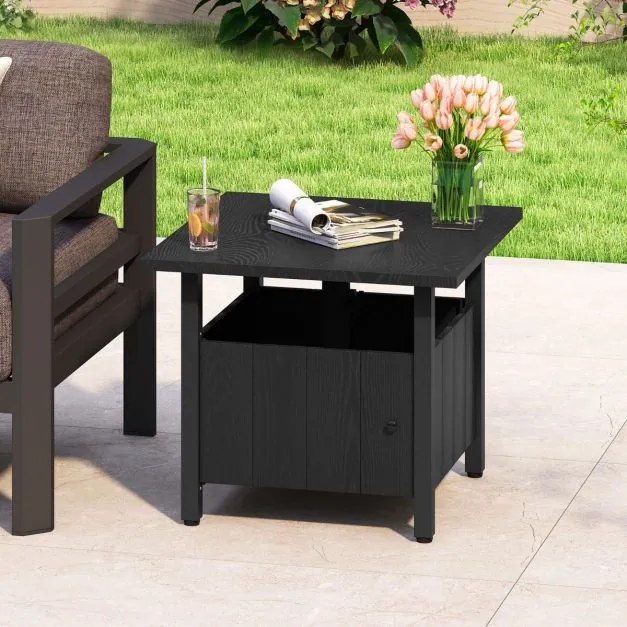 Mesa auxiliar Jardim 55,5 x 55,5 x 48 cm com orifício para guarda-sol com 2 sacos para areia e almofadas ajustáveis para pés para pátio ou terraço Pre
