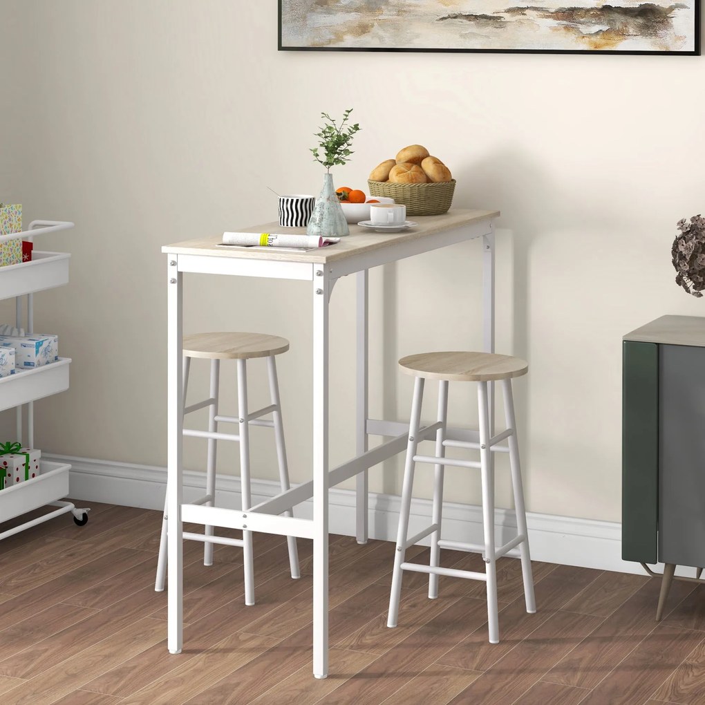 Conjunto de Mesa Alta de Bar com 2 Bancos Mesa Alta de Cozinha com Ban