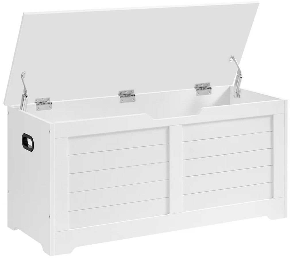 Cômoda VASAGLE, Banco de armazenamento, Caixa para cobertores com 2 dobradiças de segurança, Banco para sapatos, Estilo moderno, 40 x 100 x 46 cm, para corredor, quarto, sala de estar, Branco fosco LSB061T10