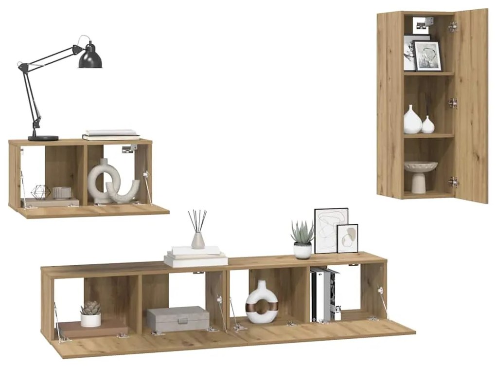Gabinete de TV de Parede 4 pcs Carvalho Artesanal
