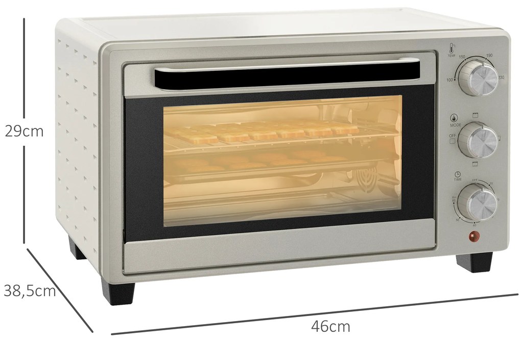 Mini Forno Elétrico 21L 1400W com Temporizador até 60min e Temperatura Ajustável até 230℃ 46x38,5x29 cm Creme e Prata