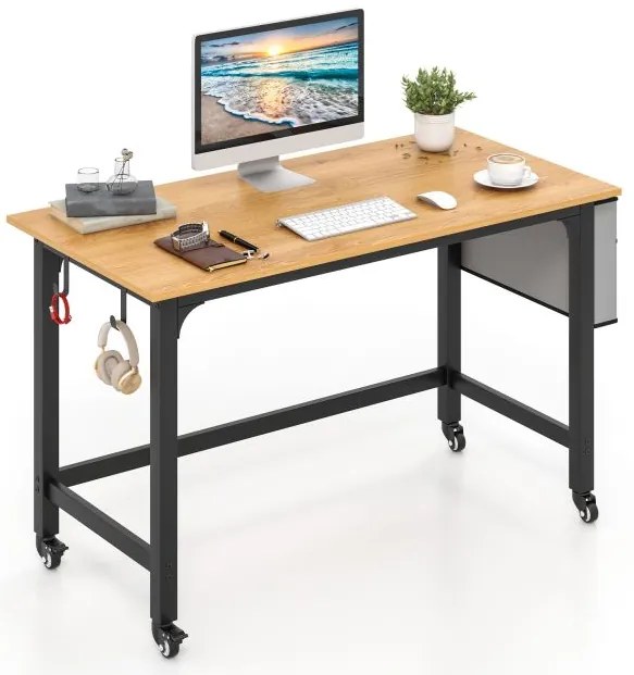 Mesa com estação de carregamento, bandeja para teclado, gaveta e prateleira ajustável, branca 105 x 55 x 89 cm