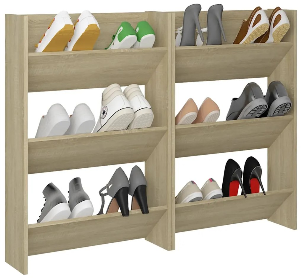 Sapateiras de parede 2 pcs 60x18x90 cm contrap. carvalho sonoma