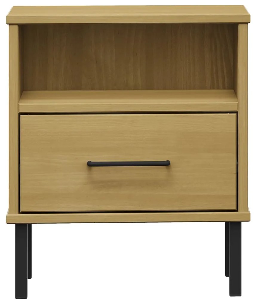 Mesa cabeceira c/ pernas de metal OSLO pinho maciço castanho