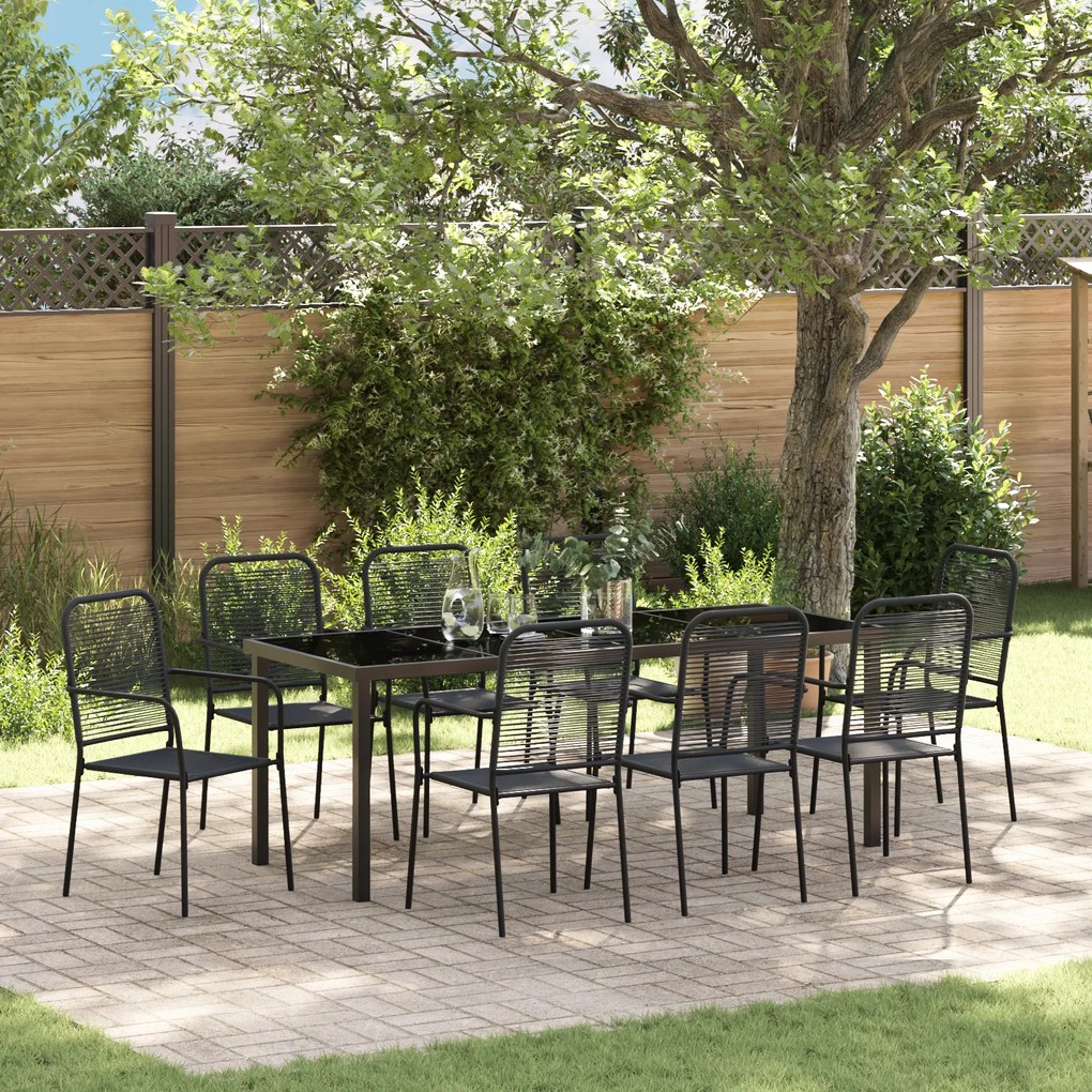vidaXL Conjunto de Jantar de Jardim 9 Peças Preto Corda de Algodão e Aço