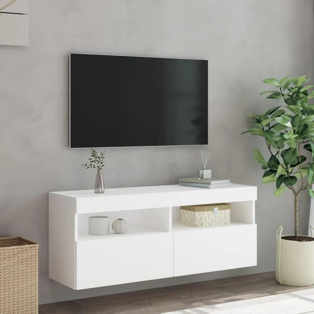 Móvel de parede para TV com luzes LED 100x30x40 cm branco