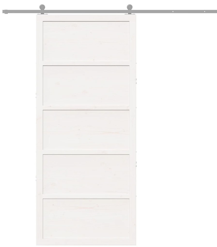 Porta de Celeiro Branca 100x208 cm Madeira Sólida Pinho