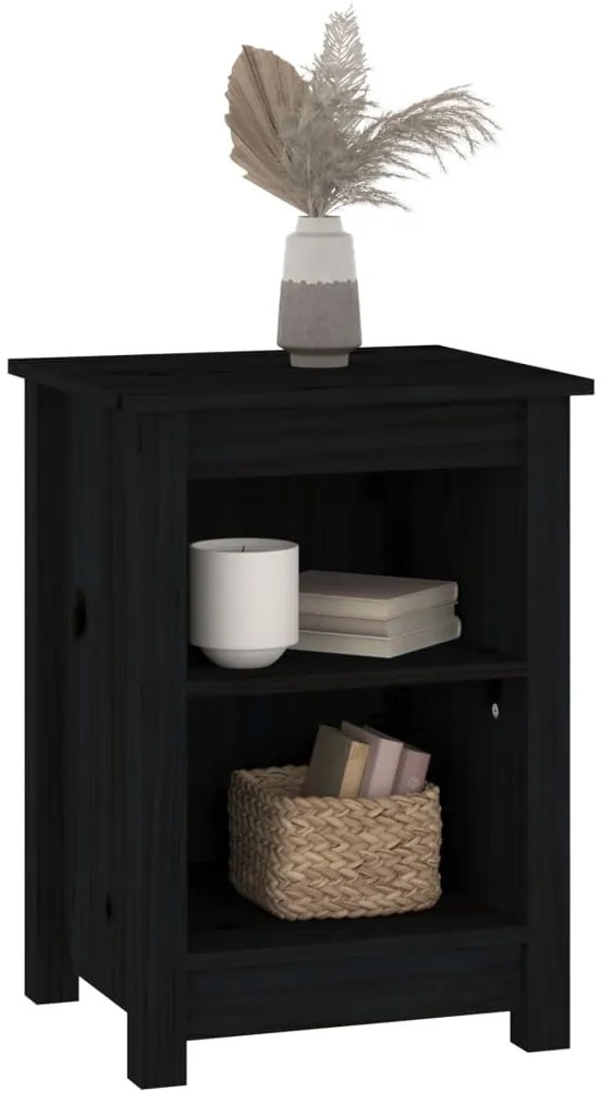 Mesas de cabeceira 2 pcs 40x35x55 cm pinho maciço preto