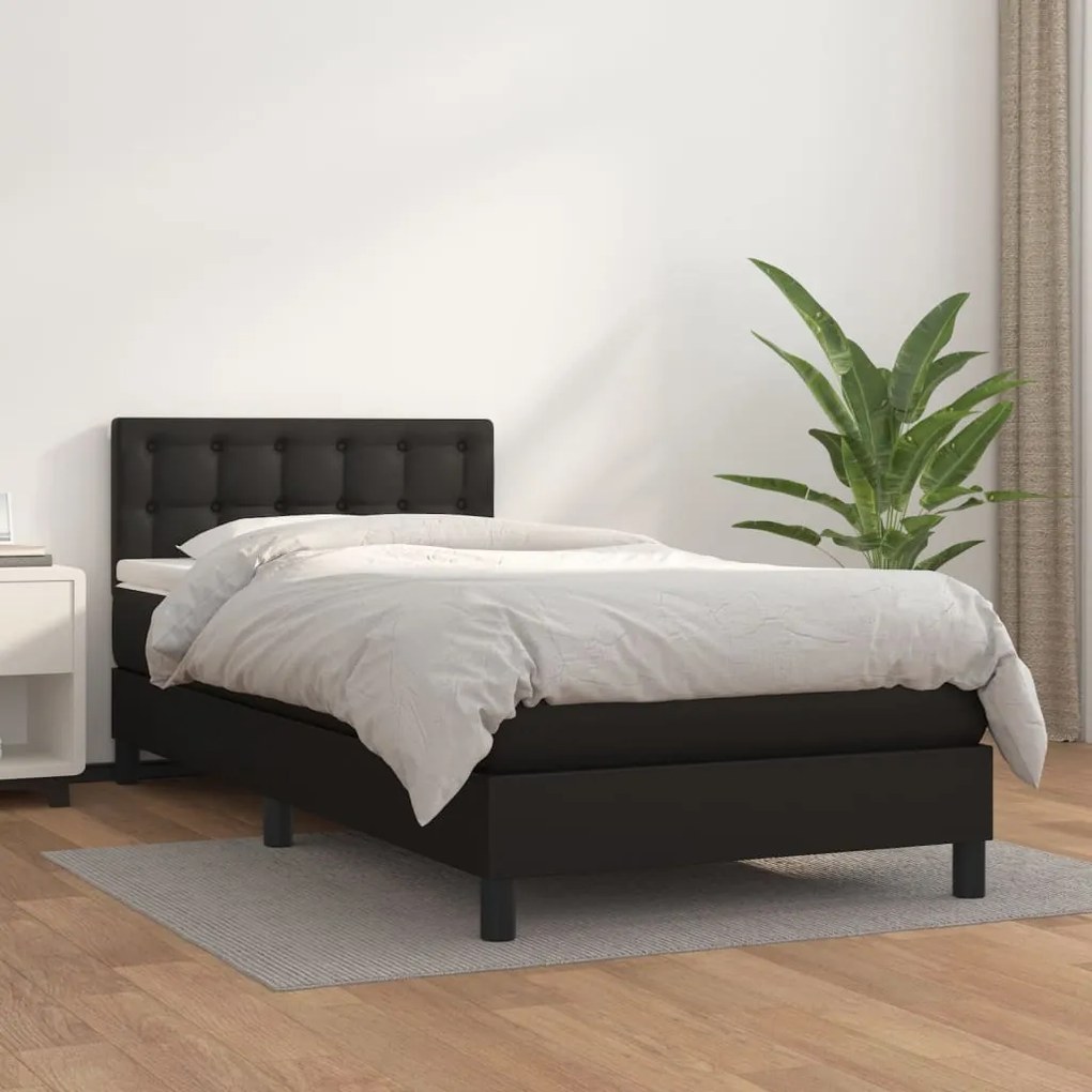 Cama com molas/colchão 90x200 cm couro artificial preto