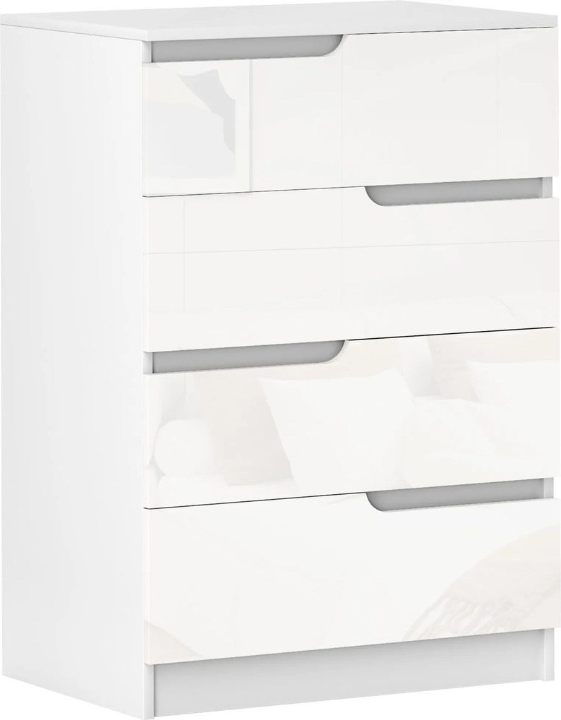 HOMCOM Cómoda com 4 Gavetas Cómoda de Dormitório Moderna com Sistema Anti-Tombo 60x40x85 cm Branco | Aosom Portugal