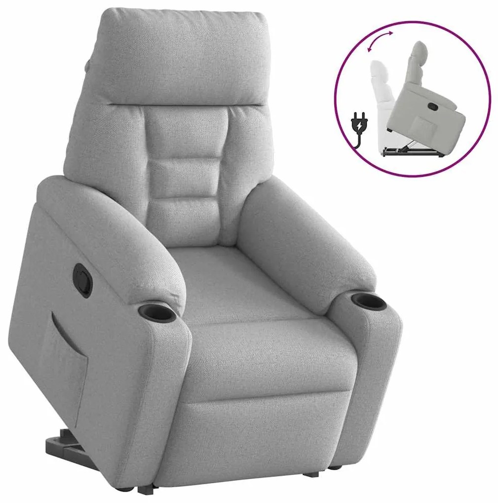 vidaXL Poltrona reclinável elevatória tecido cinzento-nublado