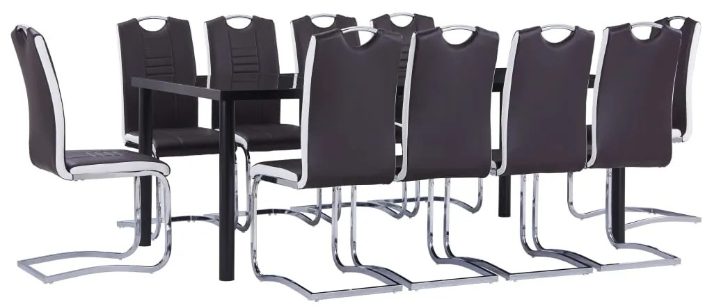 vidaXL 11 pcs conjunto de jantar couro artificial castanho