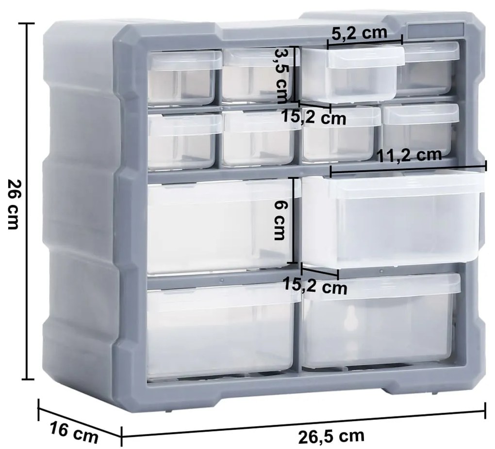 Caixas organizadoras com 12 gavetas 2 pcs 26,5x16x26 cm