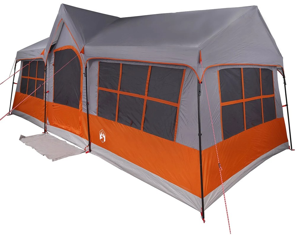 Tenda de Camping com Janelas Cinza e Laranja 12-Pessoas Impermeável