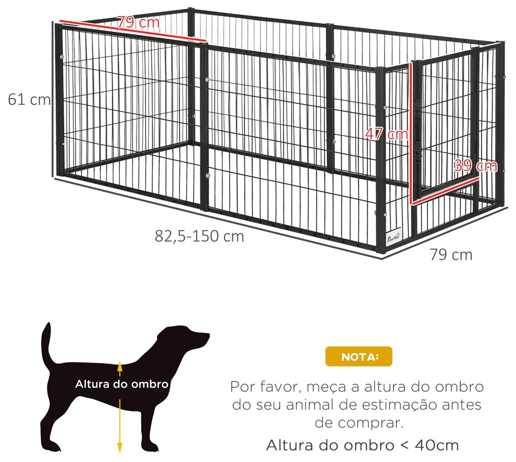 Parque para Cães de 6 Painéis com Largura Ajustável e Estrutura de Aço 82,5-150x79x61 cm Preto