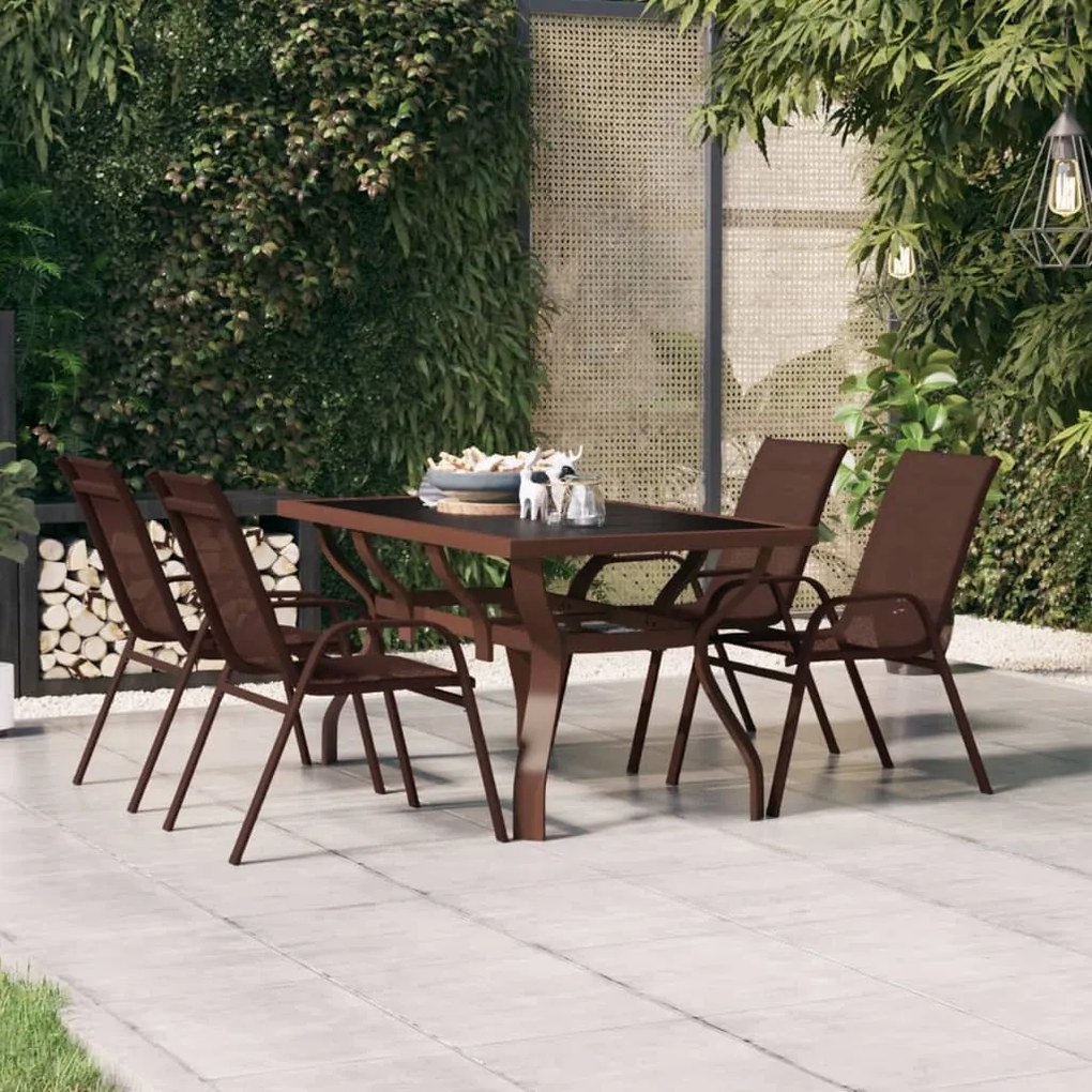 318772 vidaXL Mesa de jardim 140x70x70 cm aço e vidro castanho/preto