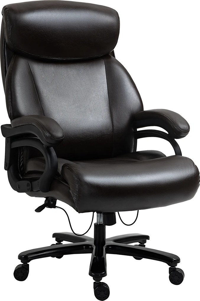 Vinsetto Cadeira de Escritório Poltrona de Chefe Cadeira Gaming Giratória Função de Balanço Acolchoamento Grosso Capacidade 180 kg Design Ergonómico Altura Ajustável Couro PU Castanho 72x83x114-122 cm | Aosom Portugal