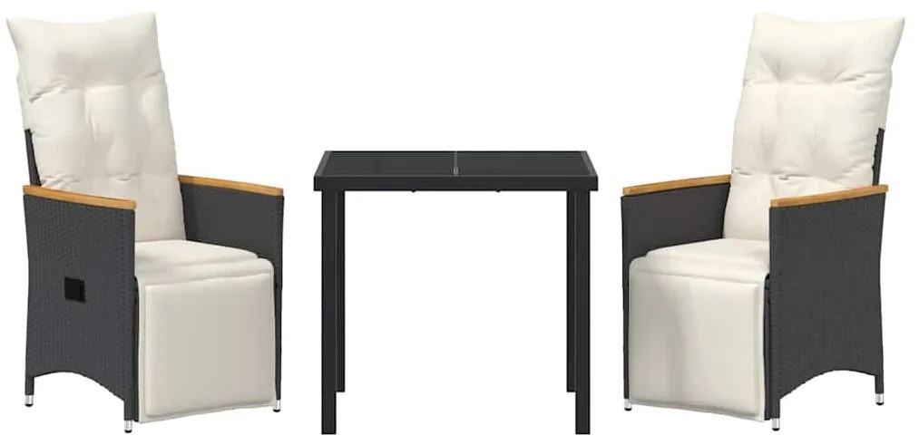 Conjunto de Jantar para Jardim com 3 Peças e Almofadas Pretas de Poly