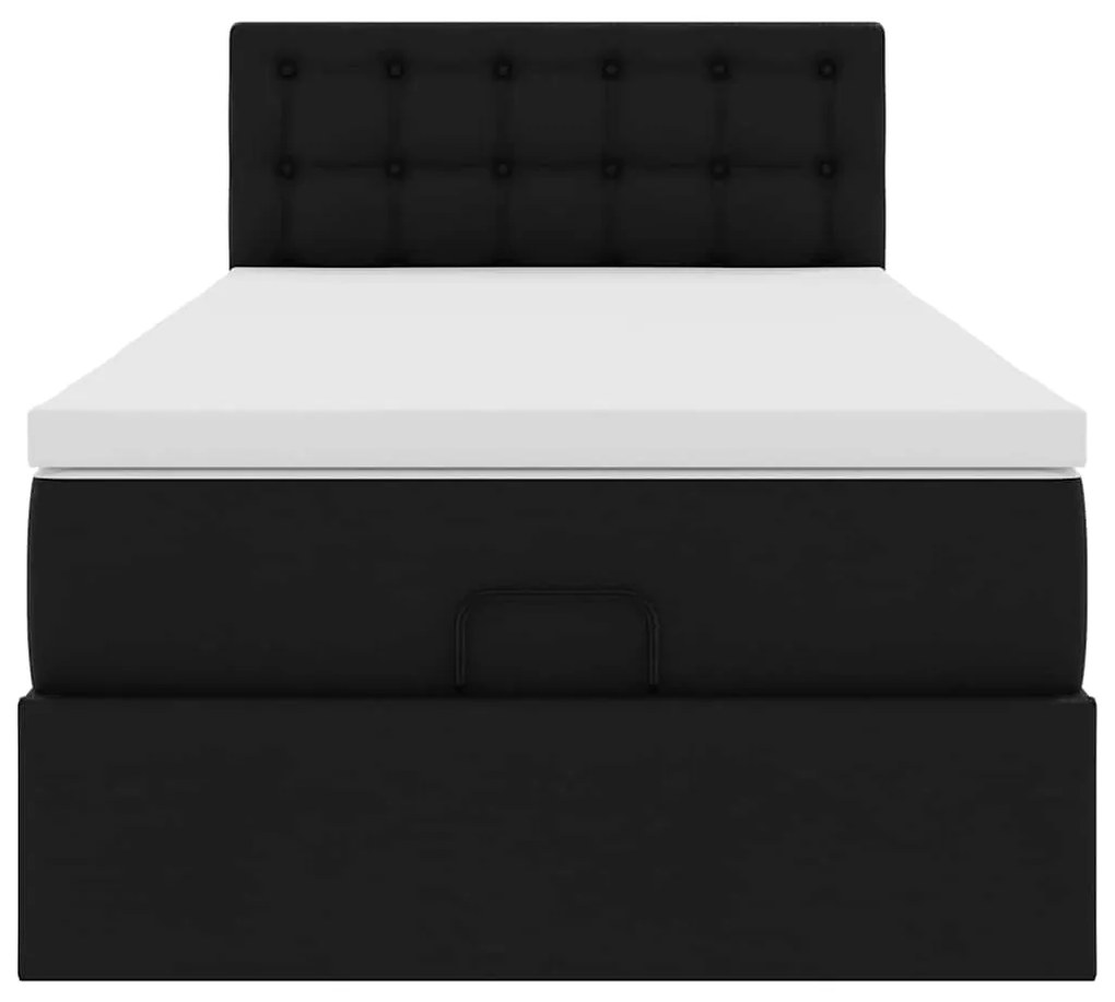Cama otomana com colchão 90x200 cm couro artificial preto