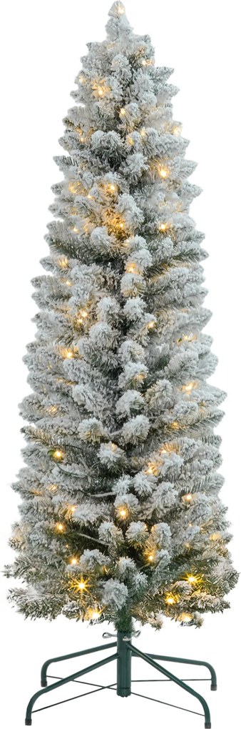 HOMCOM Árvore de Natal Árvore de Natal artificial nevada de 150 cm com 120 luzes LED 263 ramos e suporte metálico Árvore de Natal para sala verde e branca | Aosom Portugal