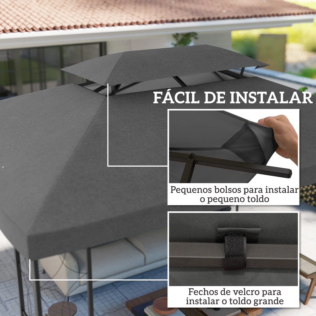 Teto de Reposição 4x3 m com Teto Duplo Orifícios de Drenagem e Proteção UV Apenas Teto NÃO Inclui Estrutura Cinzento Escuro