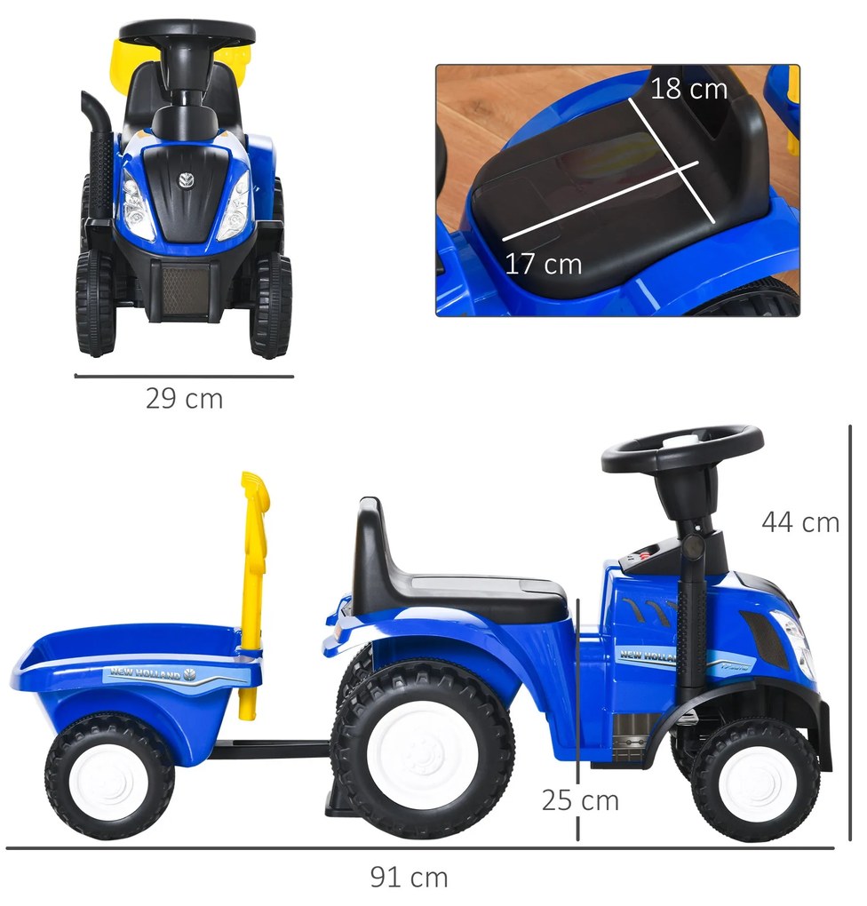 HOMCOM Trator para Crianças de 12-36 Meses com Reboque Removível Carro