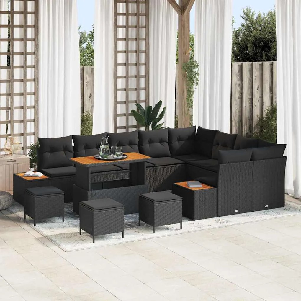 vidaXL Conjunto de Sofá de Jardim com almofada Preto Rattan Sintético
