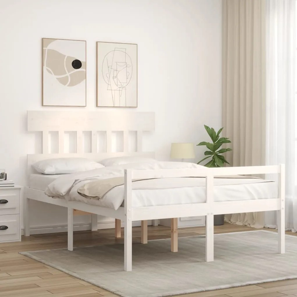 Cama de casal para idosos c/ cabeceira madeira maciça branco