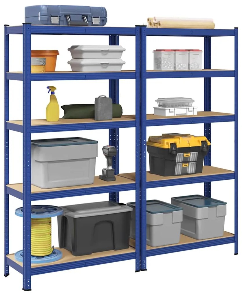 Prateleiras de armazenamento de 5 camadas 2 pcs aço azul