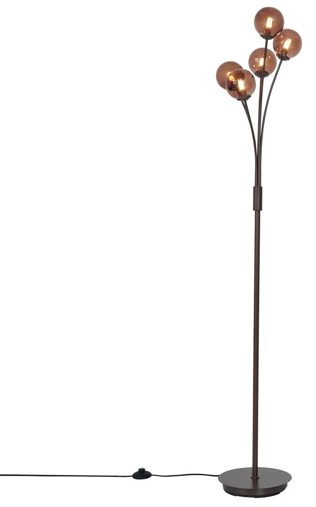 Candeeiro de pé de design bronze com vidro bronze 5 luzes - Athens Design