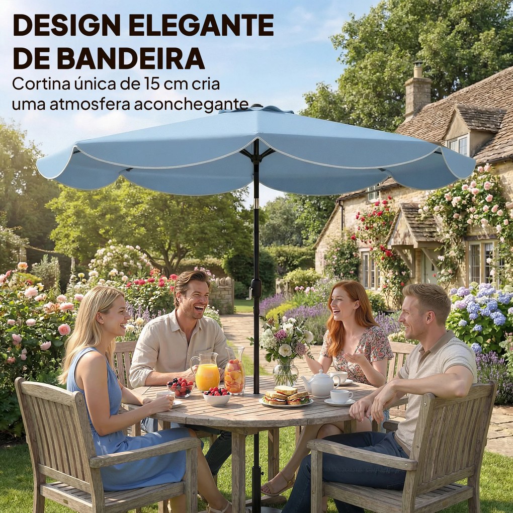 Chapéu de Sol para Jardim Ø2,7 m com Inclinação Ajustável, Manivela e Volante Azul Celeste