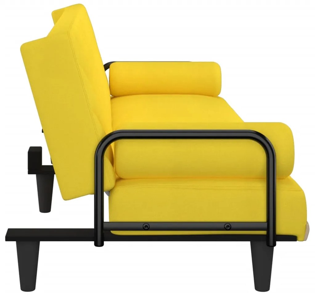 Sofá-cama com apoio de braços tecido amarelo-claro
