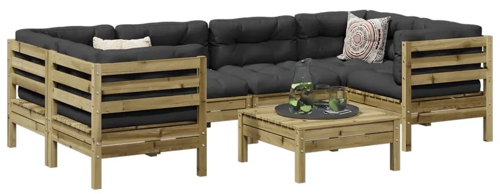 vidaXL 7 pcs conjunto sofás de jardim c/ almofadões pinho impregnado