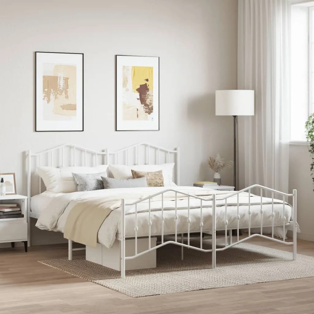 vidaXL Estrutura de cama com cabeceira e pés 160x200 cm metal branco