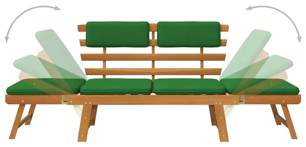 Banco de jardim com almofadões 2-em-1 190 cm acácia maciça