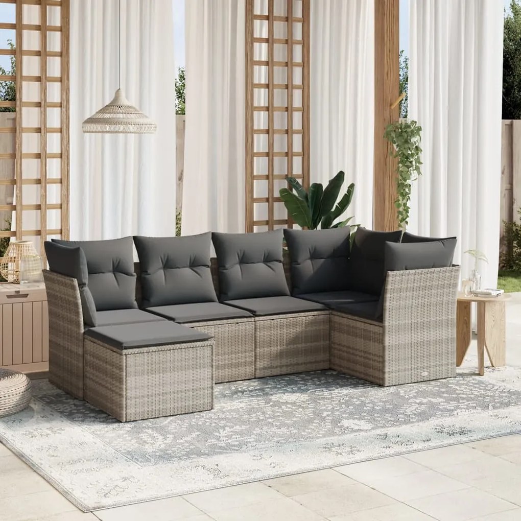 6 pcs conj. sofás jardim com almofadões vime PE cinzento-claro